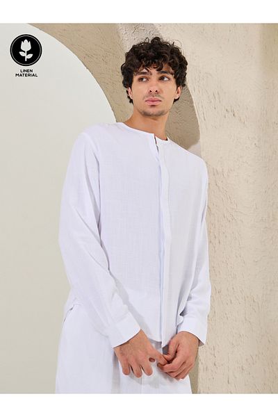 Styli Relaxed Fit Long Sleeve Collarless Shirt