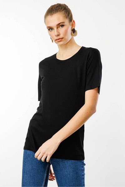 Desen Triko Tricou de bază din bumbac pieptănat cu decolteu rotund negru