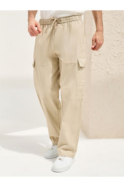 Styli Premium Panelled Stretch Slub Woven Cargo Relaxed Pants