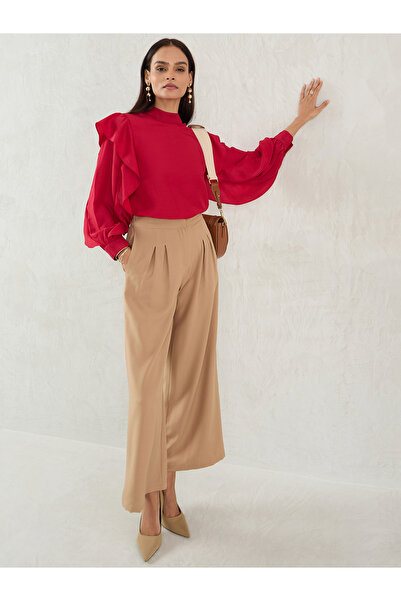 Femmella By Styli Solid Ruffled Detail High Neck Top