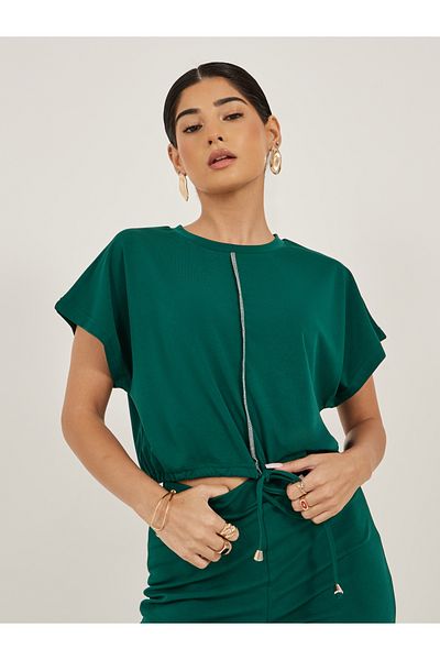 Styli Solid Crop Top and Wide Leg Pants Co-Ords
