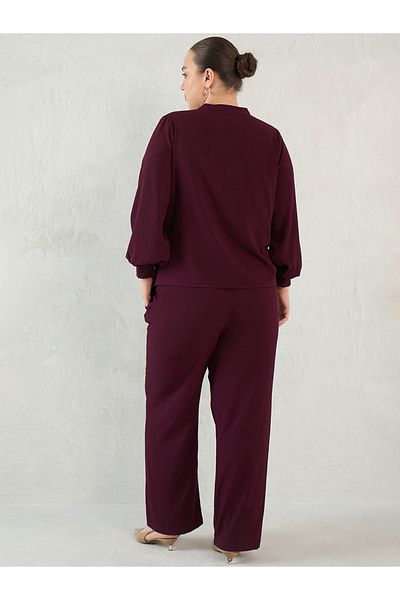 Femmella By Styli Plus Size Solid Collared Top and Pants Co-Ords