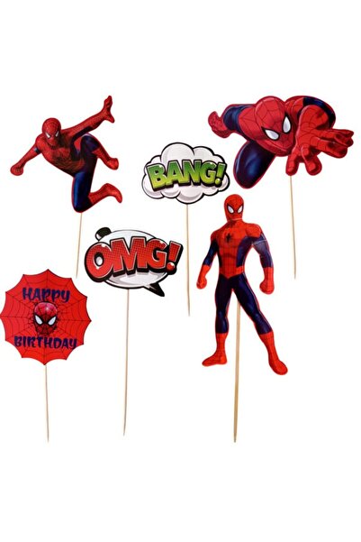 party world زينة كعكة سبايدرمان على شكل أعواد أسنان – 6 قطع