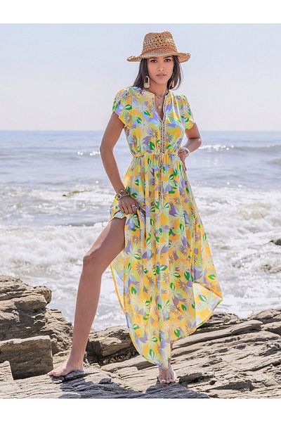 Russty Dustty By Styli Floral Printed V-Neck Short Sleeve Maxi Dress