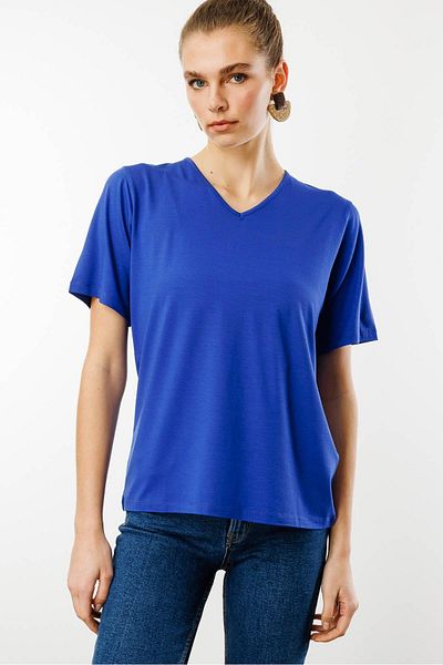 Desen Triko Women's V-Neck Short Sleeve T-Shirt Pocket