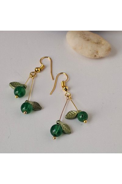 azra takı tasarım Handmade Green Woman, Dangle Cherry Earrings