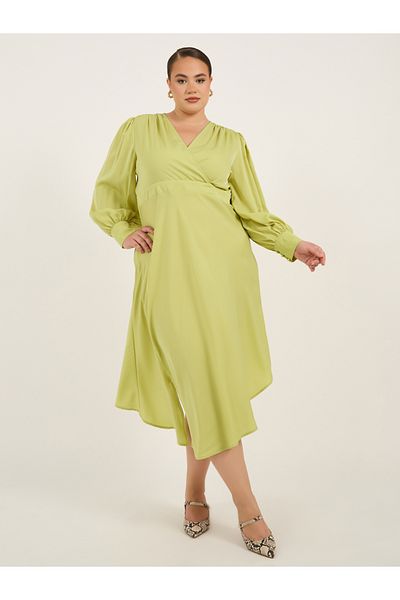 Styli Plus Size Plain Long Sleeves A-Line Midi Dress