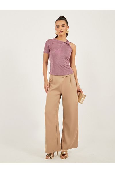Styli Textured Asymmetrical Neck One Sleeve Top