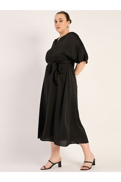 Femmella By Styli Plus Size V Neck Front Slit Detail A-Line Maxi Dress