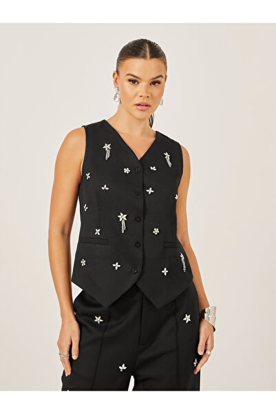 Styli صدرية مزينة بفتحة رقبة على شكل حرف V وحاشية غير متماثلة