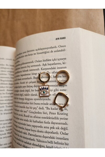 ALLEGRİA أقراط ذهبية ثلاثية من الفولاذ تفاصيل العين أنيقة وأنيقة، أقراط فولاذ...