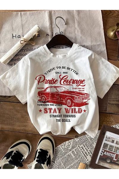 FUKATEX Retro Car Printed Oversize t Shirt