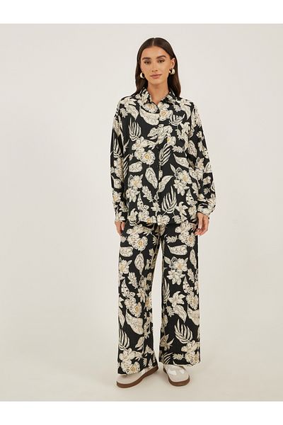 Styli Women Printed Oversized Shirt and Wide Leg Trousers Co-Ords