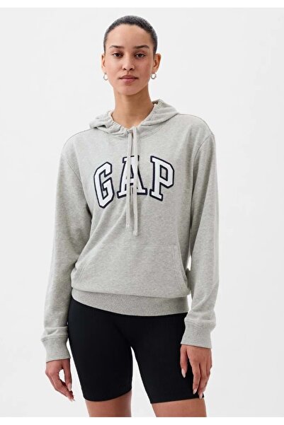 GAP Kadın LIGHT HEATHER GREY B08 Logo Havlu Kumaş Sweatshirt