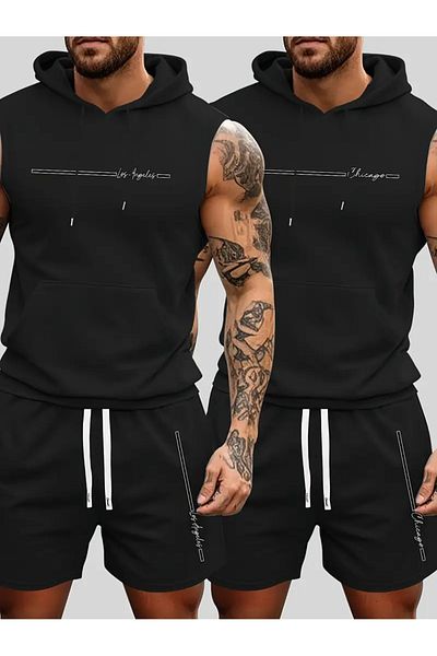 bellanova Athletic Vest and Shorts Set, Lace-Up Printed Tank Top with Hood,