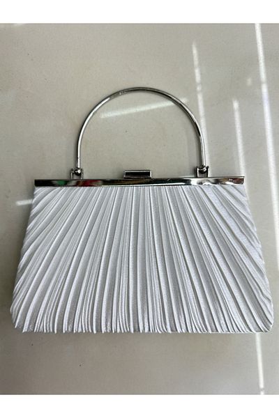 Styli Pleated Metallic Clutch with Chain Strap