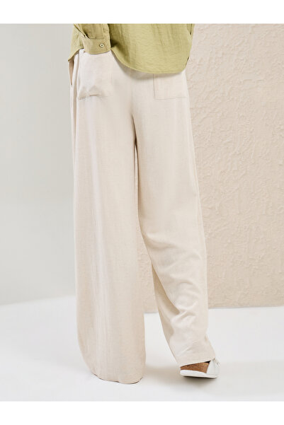 Styli Plain Linen Blend Wide Leg Trousers