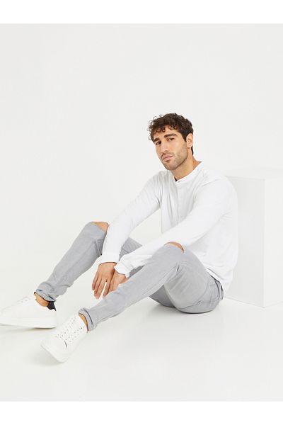 Styli Pique Knit Mandarin Collar Slim Fit Shirt