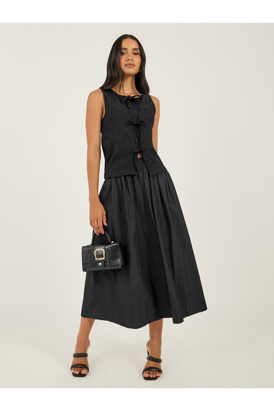 Styli Pleated A-Line Midi Skirt with Elasticated Waistband