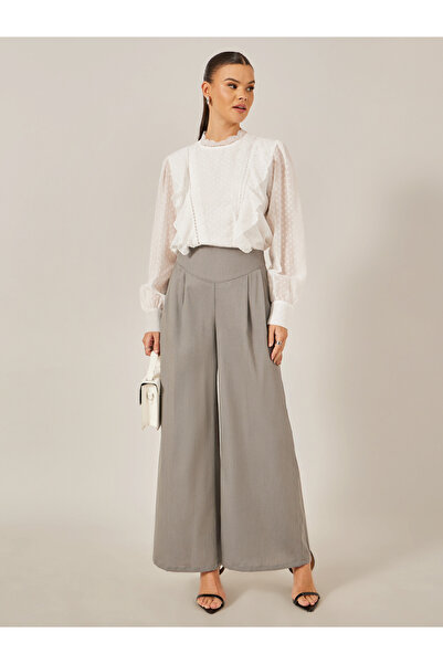 Styli Dobby Ruffled Balloon Sleeves Blouse with Lace Insert