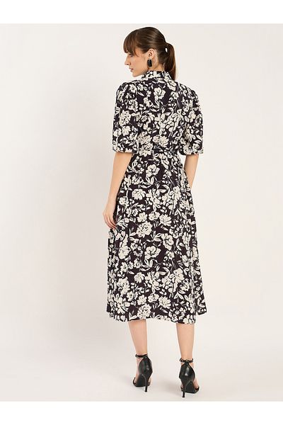 Femmella By Styli Floral Print Collared A-Line Midi Dress