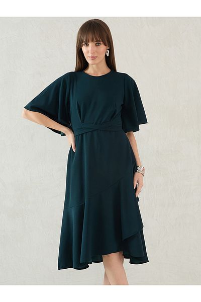Femmella By Styli Solid Asymmetric Hem A-Line Midi Dress