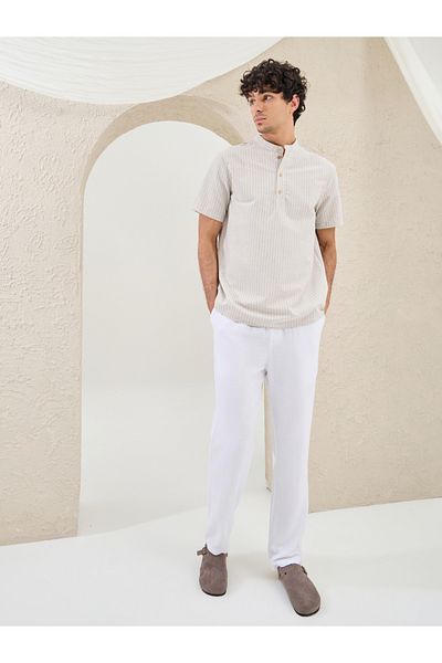 Styli Striped Relaxed Fit Mandarin Collar Shirt