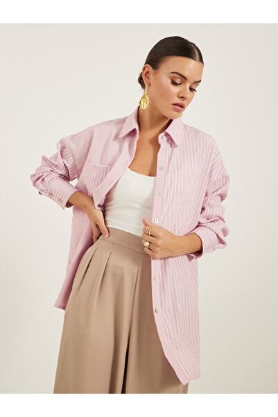 Styli قميص مخطط بأزرار كبيرة الحجم