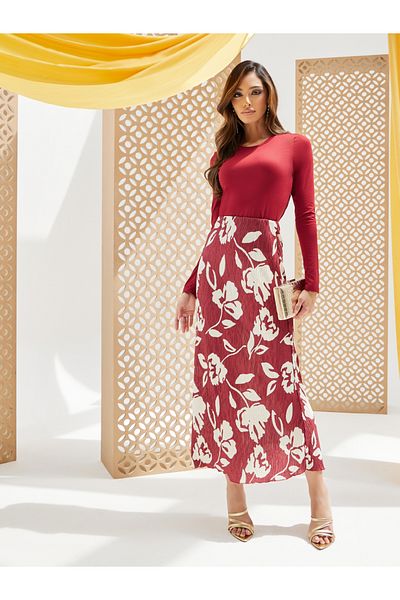 Styli Fitted Long Sleeve Top with Floral Print Skirt Co-Ords