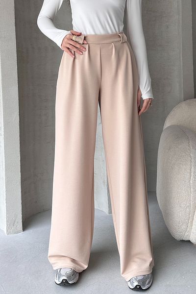 EYYE Beige Crepe Fabric Loose Cut Women's Trousers