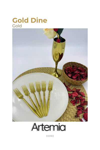 DMR LİFE Gold Dine 18 Piece Fork Spoon Knife Set |   Gold |   6 People |   18/10 Stainless Steel