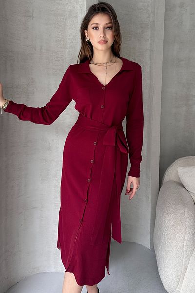 EYYE Rochie Midi cu guler de cămașă din tricot Bordeaux