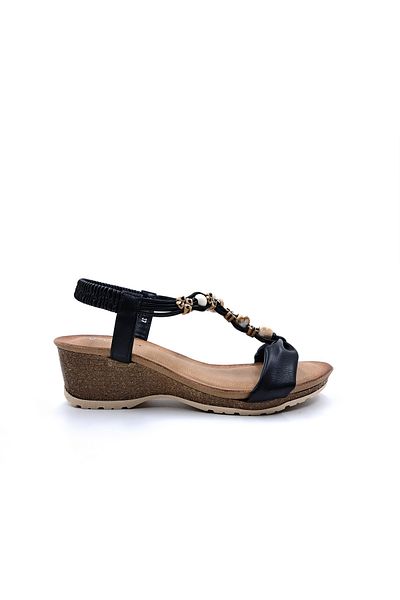 Guja Cork Look Wedge Heel Beaded Black Women's Sandals