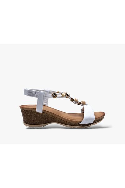 Guja Γυναικεία πέδιλα Mushroom Look Wedge Heel με χάντρες λευκά