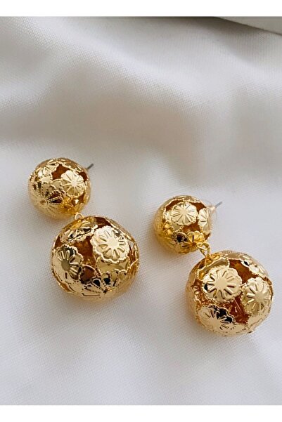 VNS Accessories İthal Çiçek Motifli Tasarım Top Küpe ( 6 cm)