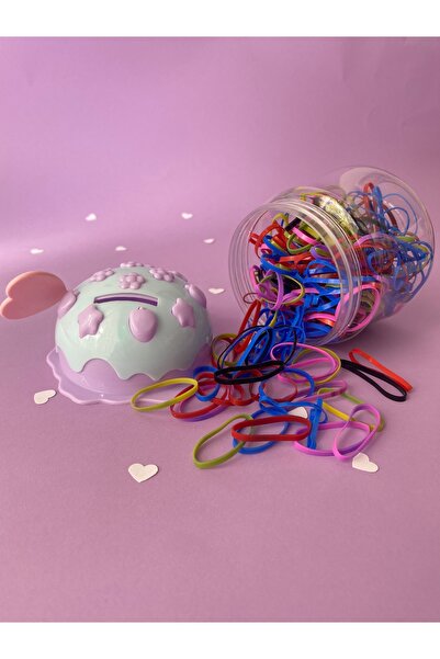sabiha aksesuar Colorful Hair Rubber Scrunchie with Piggy Bank Box