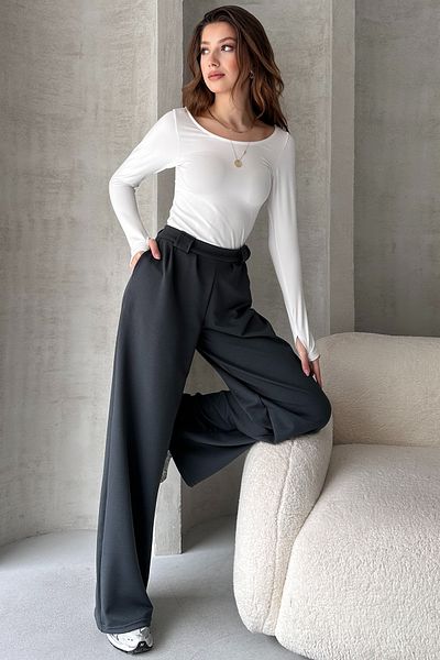 EYYE Anthracite Crepe Fabric Loose Cut Women's Trousers