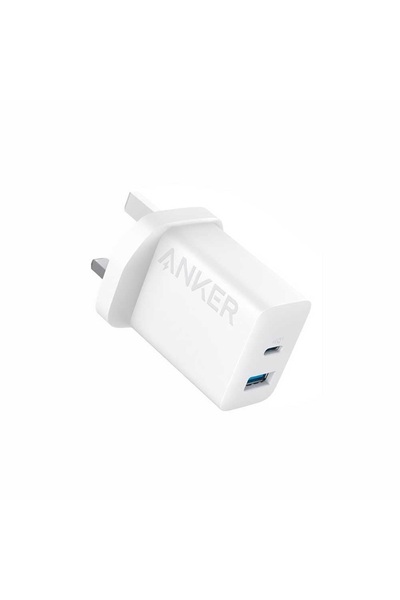 Anker انكر شاحن جداري 20 واط منفذ تايب سي ومنفذ يو اس بي ابيض