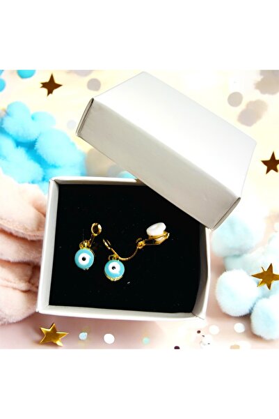 1PARÇAMAVİ حلق الطفل بمشبك خرز عين الشر - حلق الأذن بدون ثقب