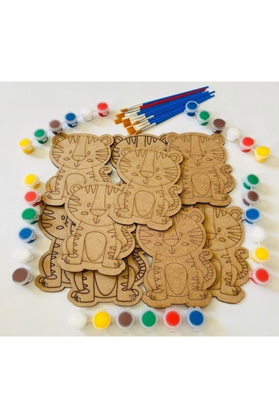 WoodStory Çocuklar İçin Ahşap Kaplan Boyama Seti | Montessori Uyumlu 10 Kapla...