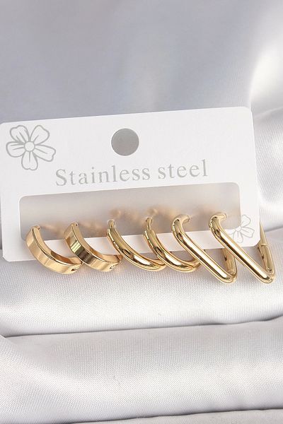 Clariss 316L Steel Gold Color Triangle Hoop Model Women's Earring Set
