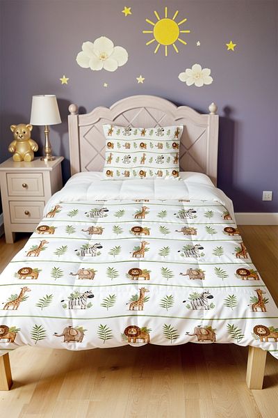 EVPANYA Reported Animals Patterned Single Duvet and Pillowcase