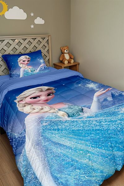 EVPANYA Cuvertură și fată de pernă cu model Elsa albastră