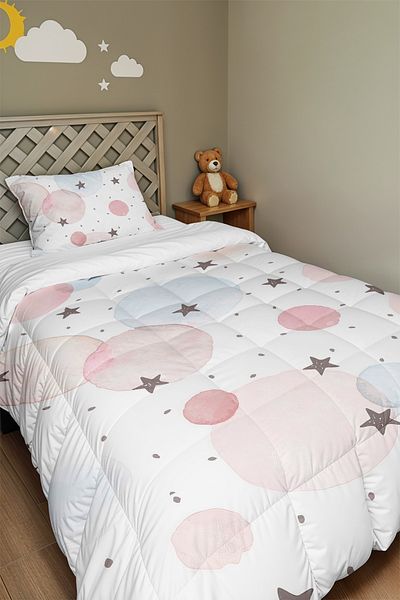 EVPANYA Round Colorful Stars Patterned Single Duvet and Pillowcase