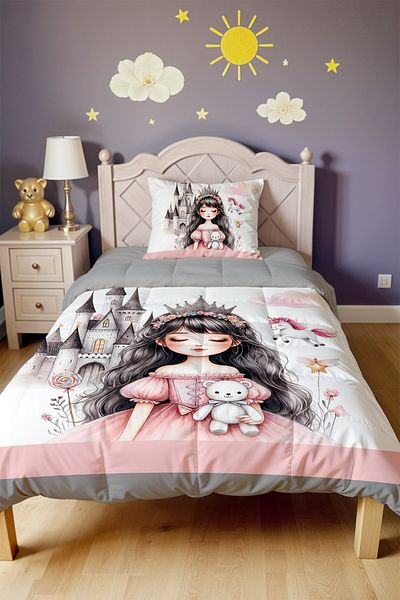 EVPANYA Brunette Princess Patterned Single Duvet and Pillowcase