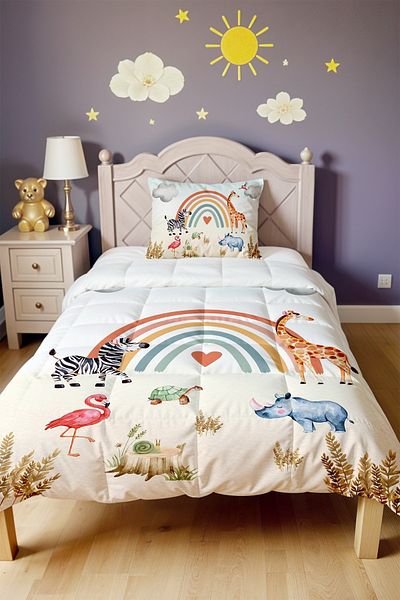 EVPANYA Rainbow Nature Safari Patterned Single Duvet and Pillowcase