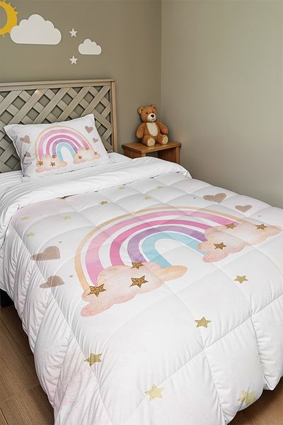 EVPANYA Powder Colored Rainbow Patterned Single Duvet and Pillowcase
