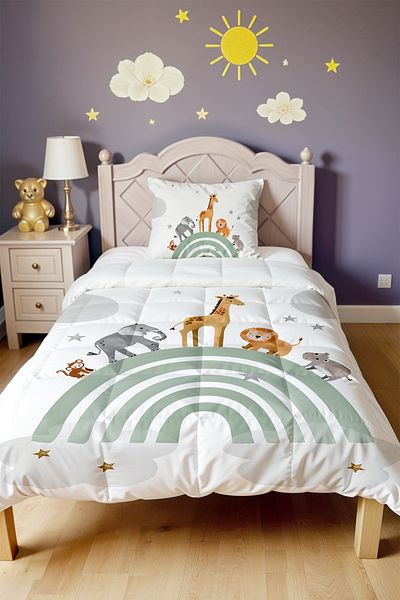EVPANYA Pastel Rainbow Safari Patterned Single Quilt and Pillowcase