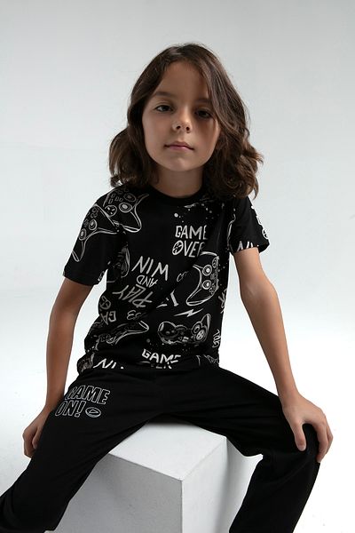 White Velvet Set de pijamale pentru băiat, 100% bumbac, cu fundul negru