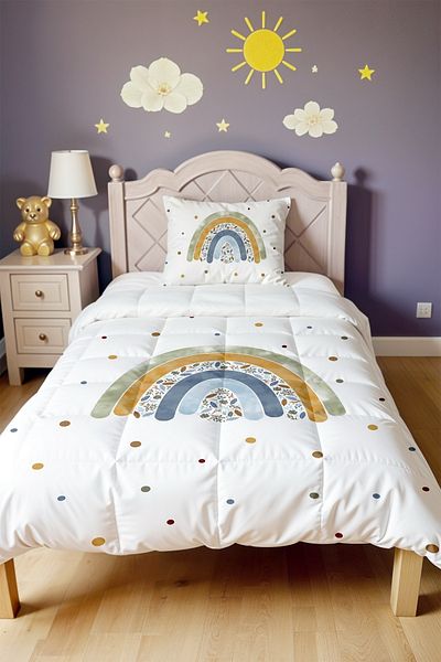 EVPANYA Green Floral Rainbow Patterned Single Duvet and Pillowcase